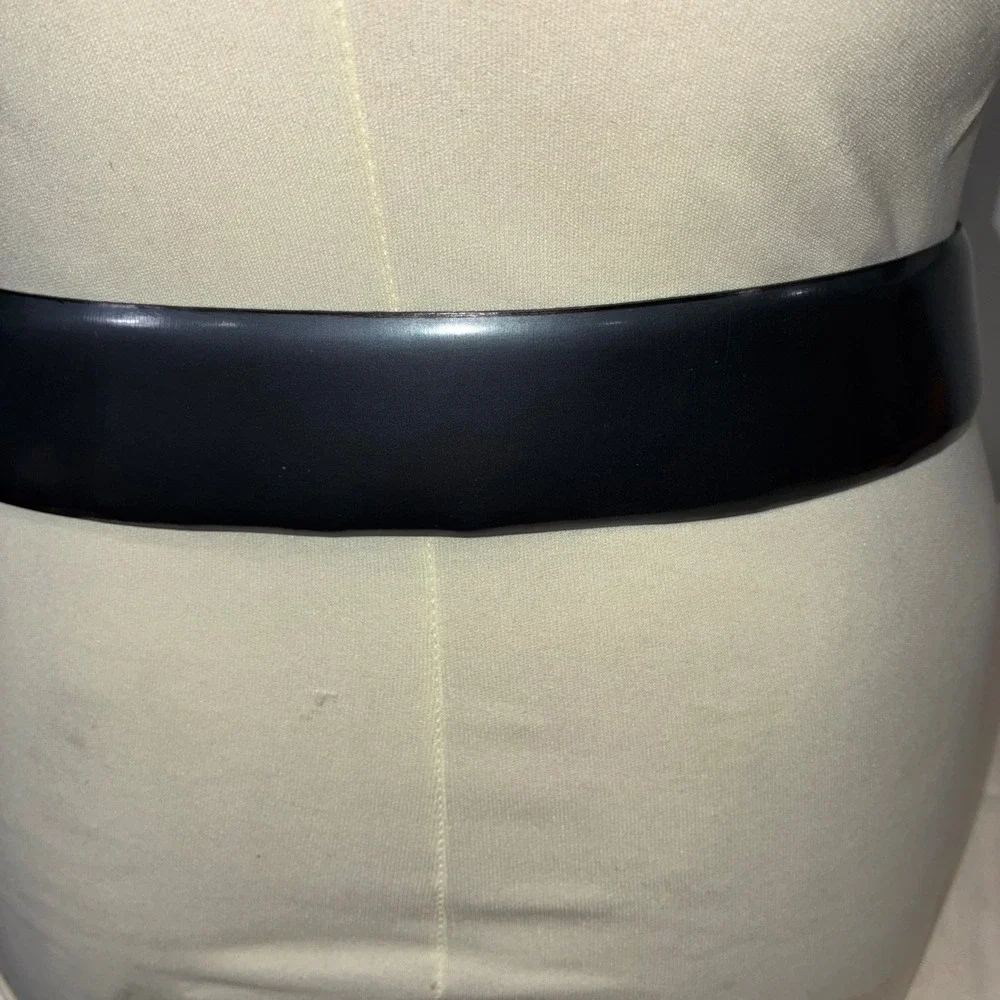 Mens Black/Pewter Patent‎ Leather Reversible Belt Size 34 Utility Grunge Casual